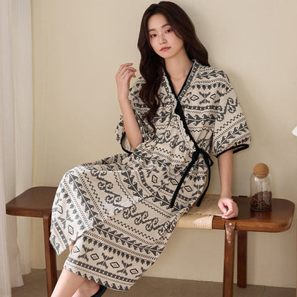Ownkoti Boho Ethnic Style Ruffled Side-Tie Nightgown - image 2