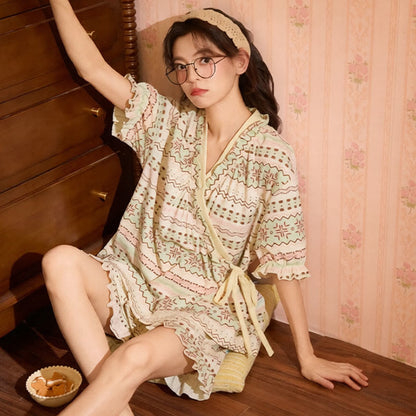 Ownkoti Geometric Pattern Ruffle Sleeve Pajama Set - image 2