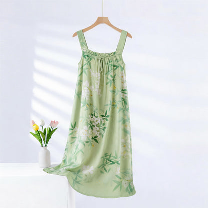 Ownkoti Green Leaf & Floral Sleeveless Nightgown - Green - Plus Size - image 0