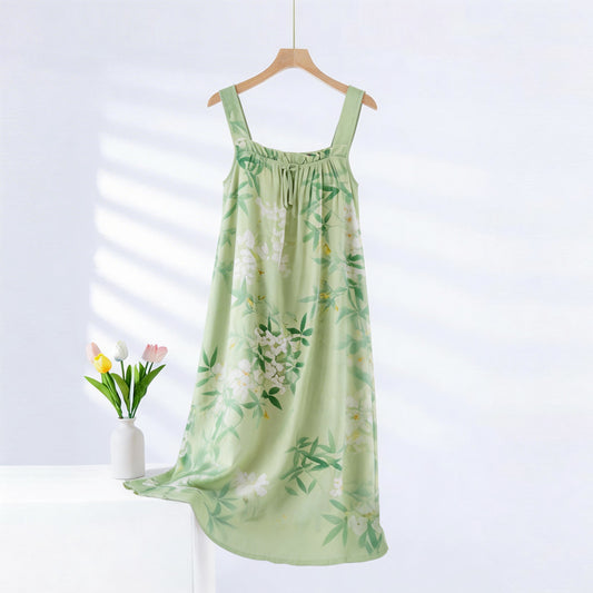 Ownkoti Green Leaf & Floral Sleeveless Nightgown - Green - Plus Size - image 0