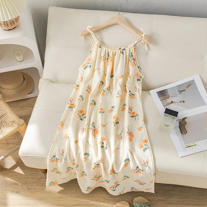 Ownkoti Orange Floral Cotton Gauze Camisole Nightgown - image 1
