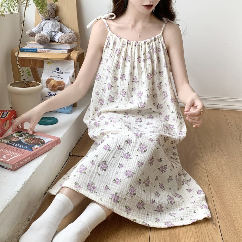 Ownkoti Rustic Purple Floral Cotton Camisole Nightgown - image 5