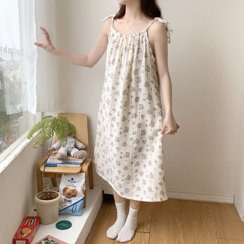 Ownkoti Rustic Purple Floral Cotton Camisole Nightgown - image 7