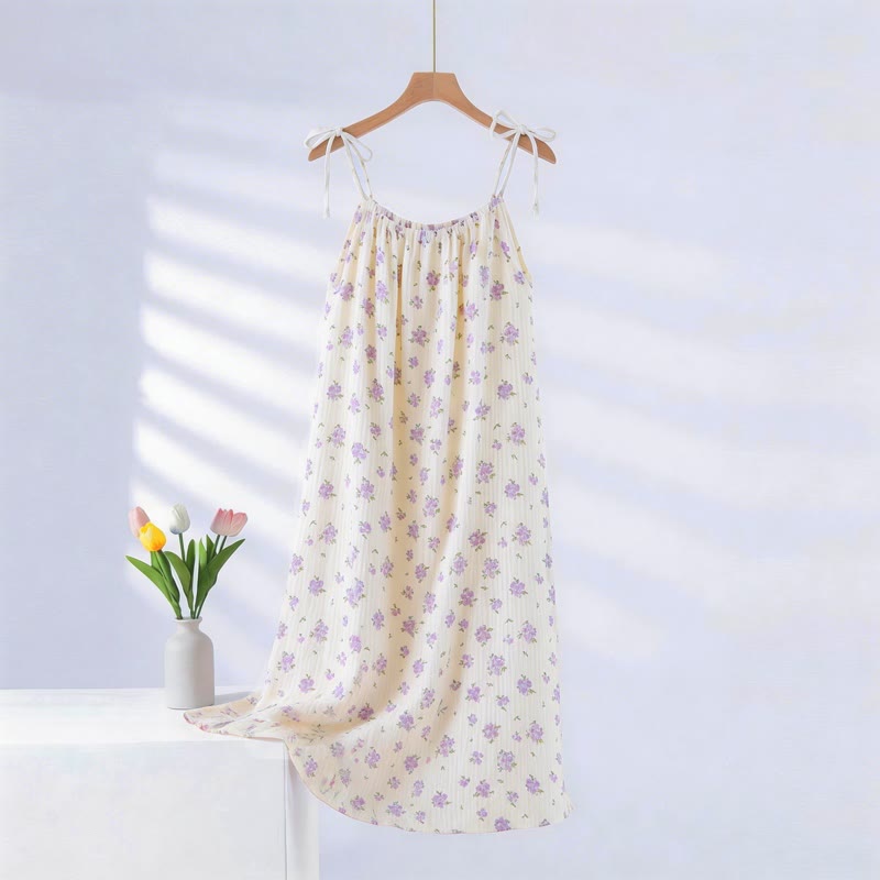 Ownkoti Rustic Purple Floral Cotton Camisole Nightgown - Beige - XXL - image 0