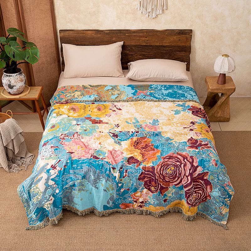 Ownkoti Rose Cotton Gauze Tassel Quilt Blanket - Queen - image 0