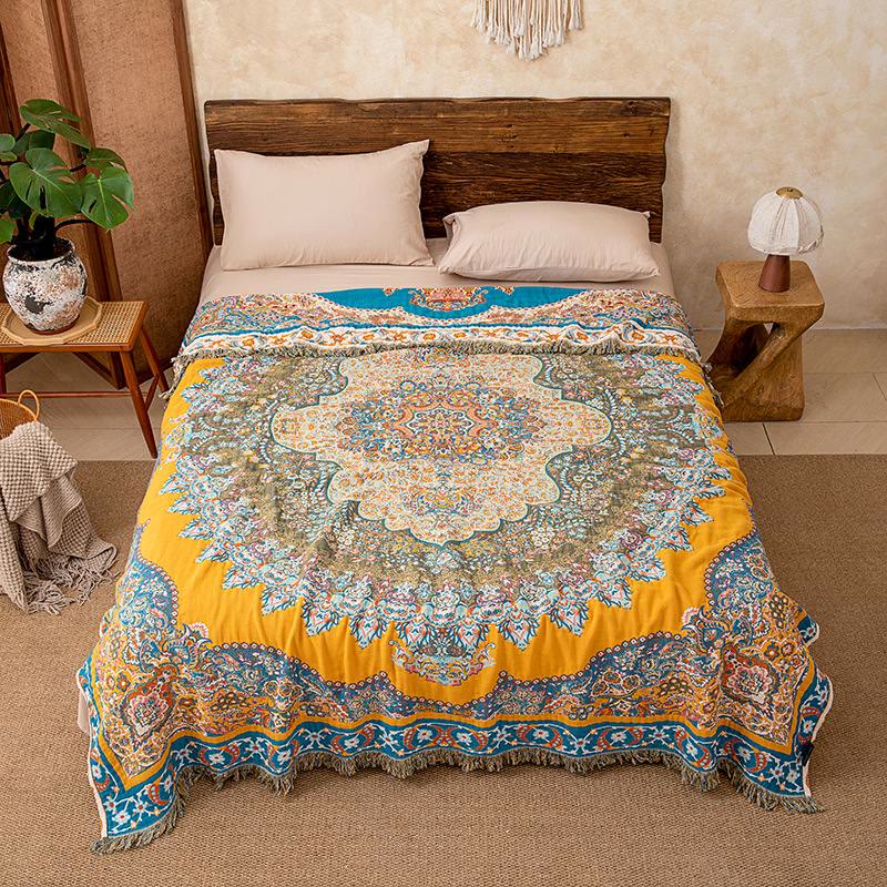 Ownkoti Vintage Pattern Cotton Gauze Tassel Quilt Blanket - image 1
