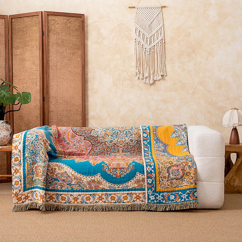 Ownkoti Vintage Pattern Cotton Gauze Tassel Quilt Blanket - image 3