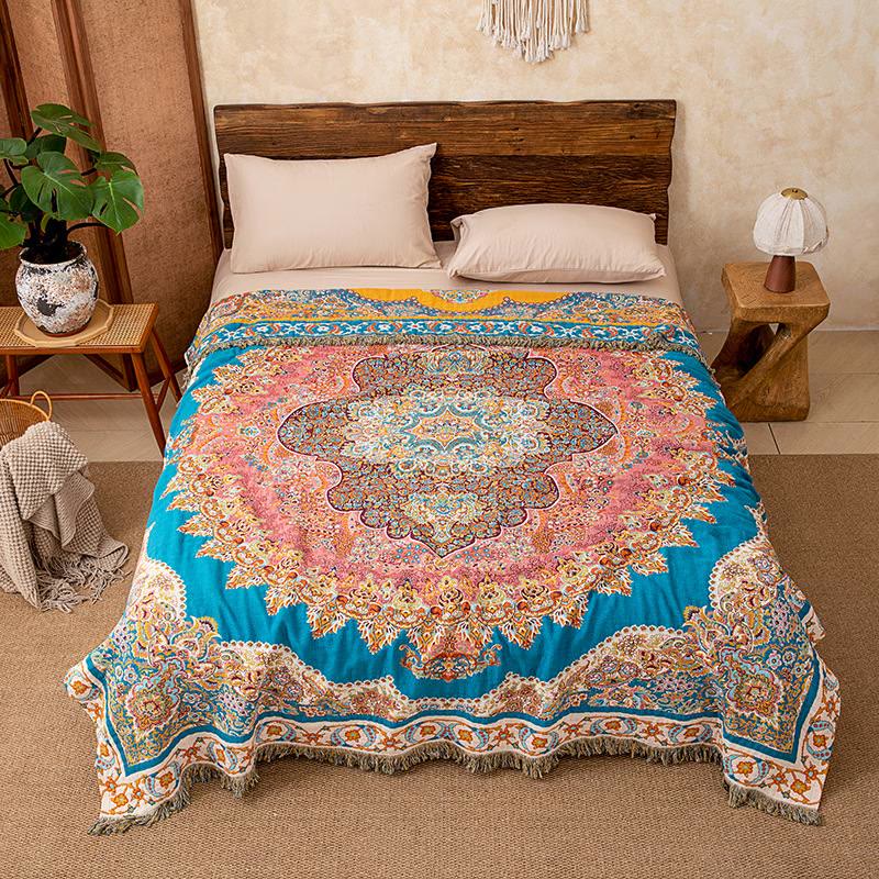 Ownkoti Vintage Pattern Cotton Gauze Tassel Quilt Blanket - Queen - image 0