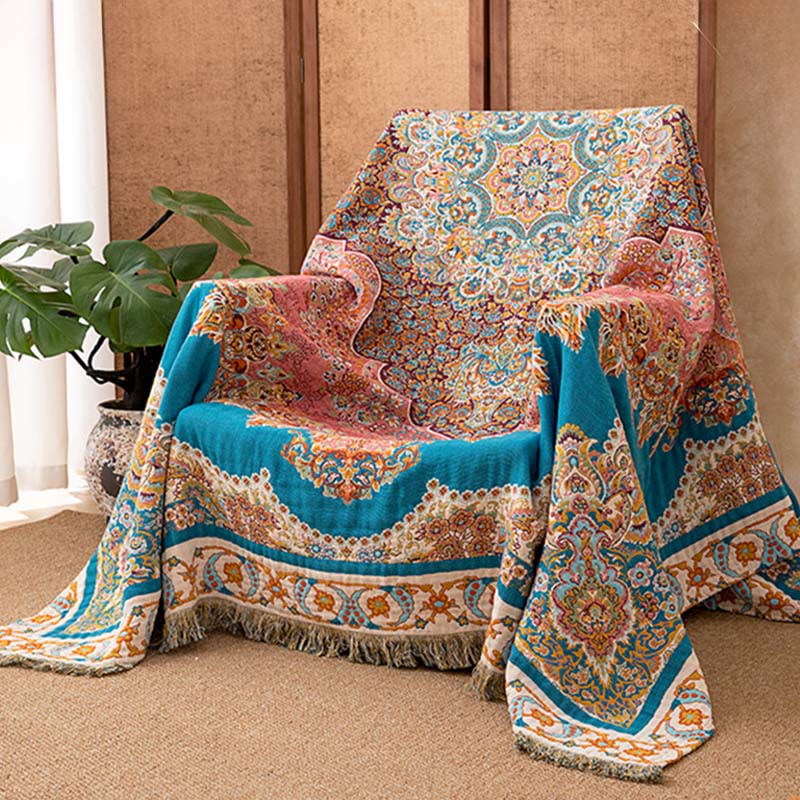 Ownkoti Vintage Pattern Cotton Gauze Tassel Quilt Blanket - image 2