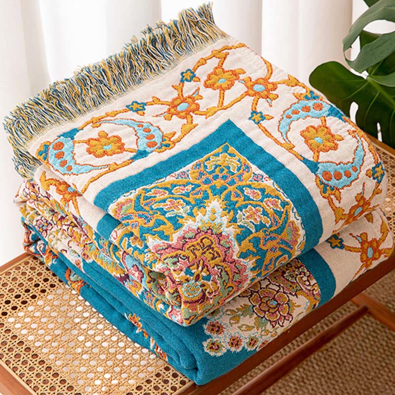 Ownkoti Vintage Pattern Cotton Gauze Tassel Quilt Blanket - image 4