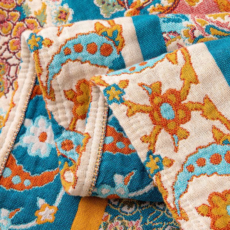 Ownkoti Vintage Pattern Cotton Gauze Tassel Quilt Blanket - image 6