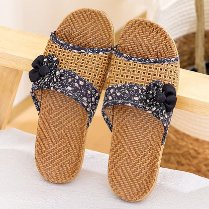 Ownkoti Floral Rattan Straw Slides House Slippers - Black - L - image 16