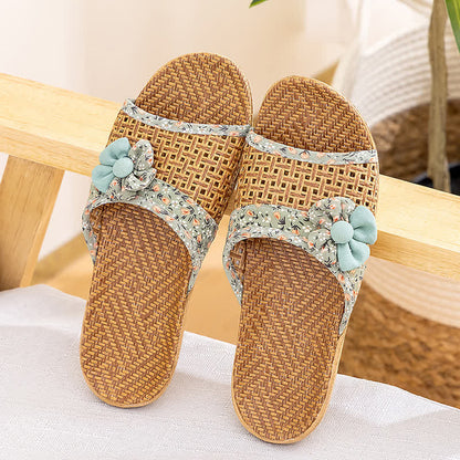 Ownkoti Floral Rattan Straw Slides House Slippers - Green - L - image 10