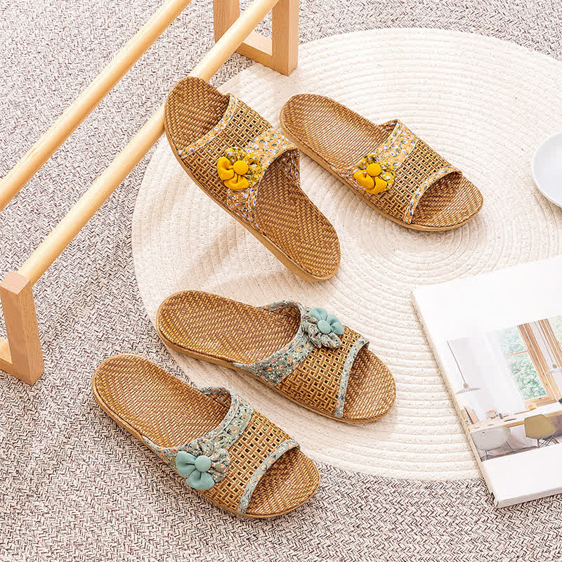 Ownkoti Floral Rattan Straw Slides House Slippers - image 1