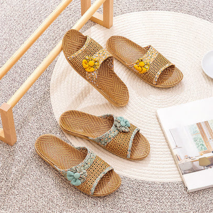 Ownkoti Floral Rattan Straw Slides House Slippers - image 1
