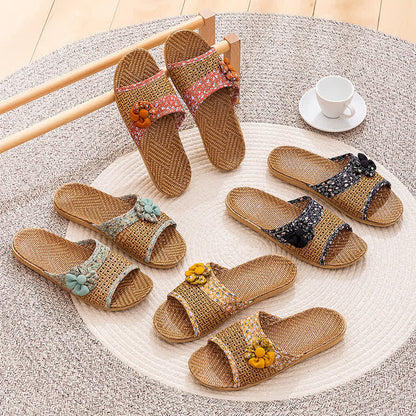 Ownkoti Floral Rattan Straw Slides House Slippers - image 0