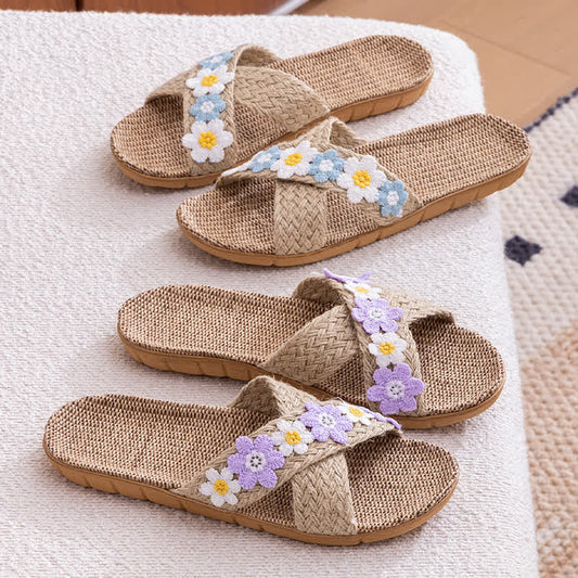 Ownkoti Cross-Band Woven Straw Slides Slippers - image 0