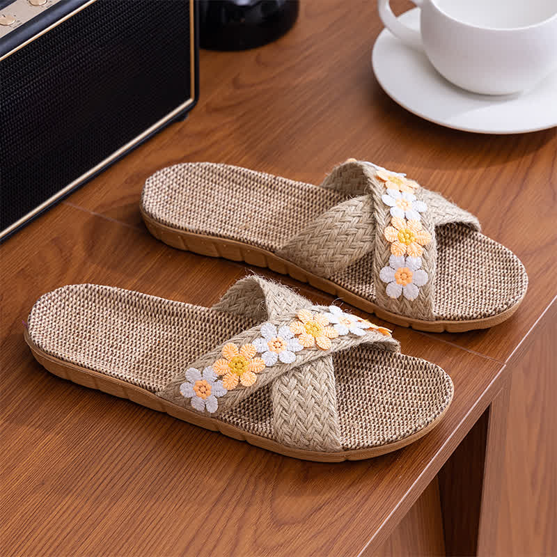 Ownkoti Cross-Band Woven Straw Slides Slippers - Orange - L - image 10