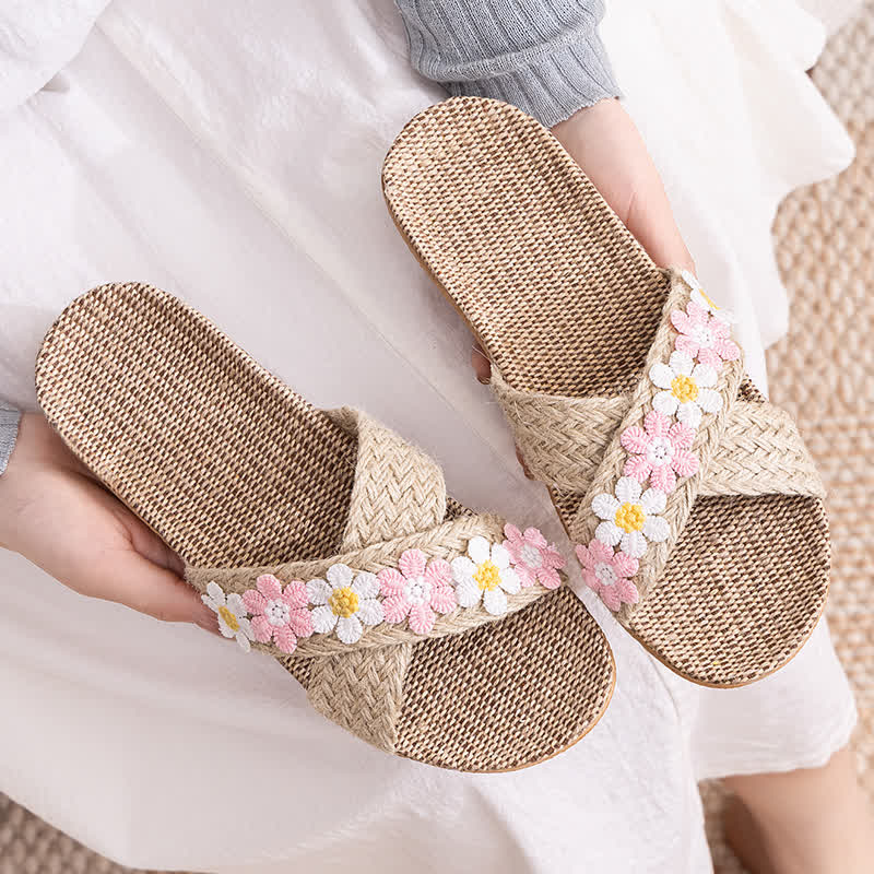 Ownkoti Cross-Band Woven Straw Slides Slippers - image 6