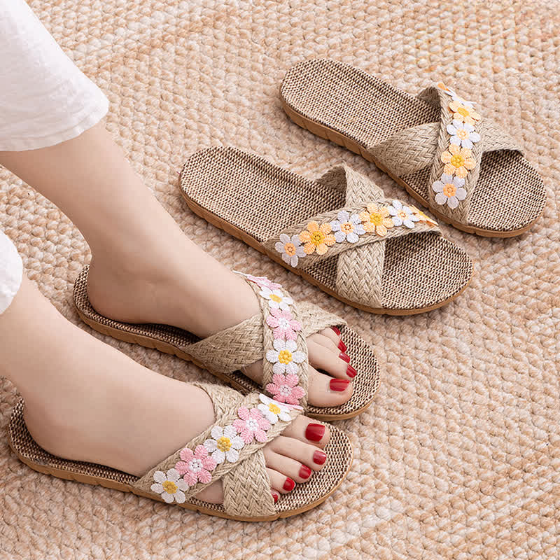 Ownkoti Cross-Band Woven Straw Slides Slippers - image 4