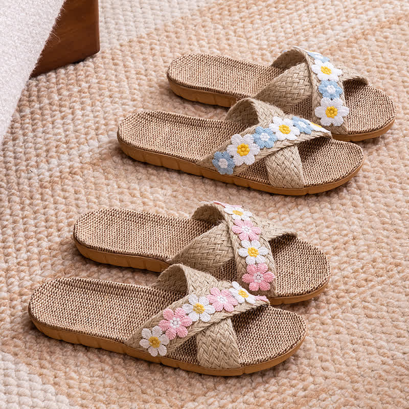Ownkoti Cross-Band Woven Straw Slides Slippers - image 3