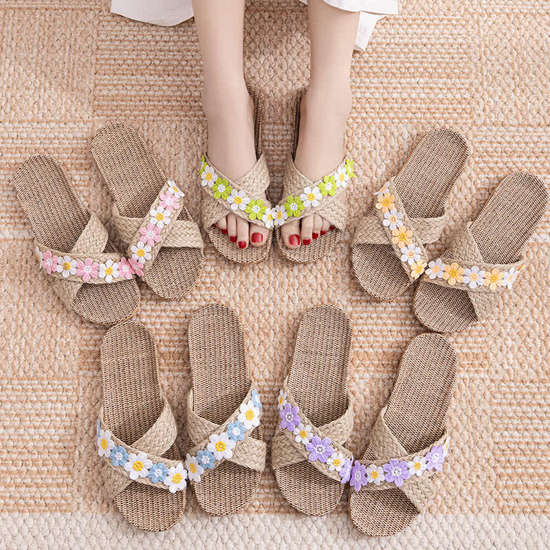 Ownkoti Cross-Band Woven Straw Slides Slippers - image 1