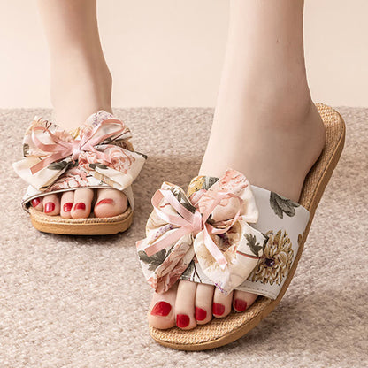 Ownkoti French Romantic Floral Linen Slippers  - Beige - L - image 10