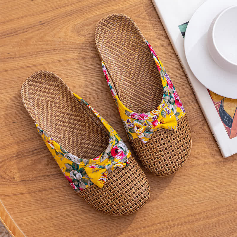 Ownkoti Closed-Toe Woven Rattan House Slippers - Yellow - L - image 4