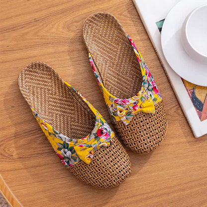 Ownkoti Closed-Toe Woven Rattan House Slippers - Yellow - L - image 4