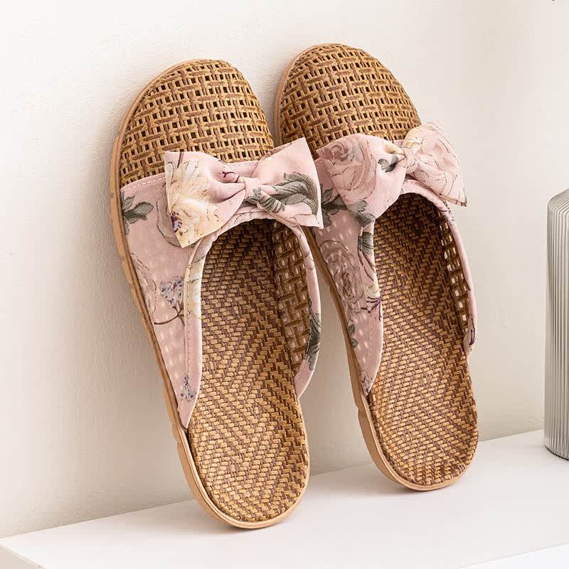 Ownkoti  Vintage Floral Rattan Lightweight Slippers  - Pink - L - image 7