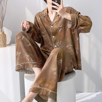 Ownkoti Vintage Horse Pattern Pajama Set - Brown - XXL - image 0