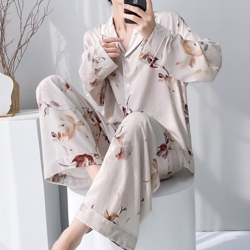 Ownkoti Artistic Style Floral Pajama Set - Beige - XXL - image 0