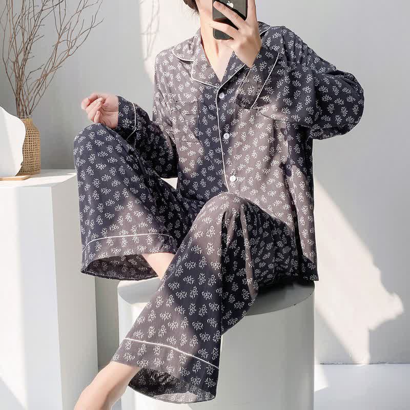 Ownkoti Vintage Rustic Floral Pajama Set - Navy Blue - XXL - image 0