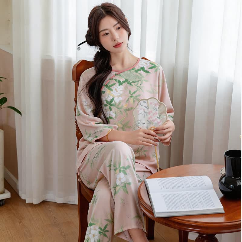 Ownkoti Oriental Floral & Leaf Pajama Set - image 1