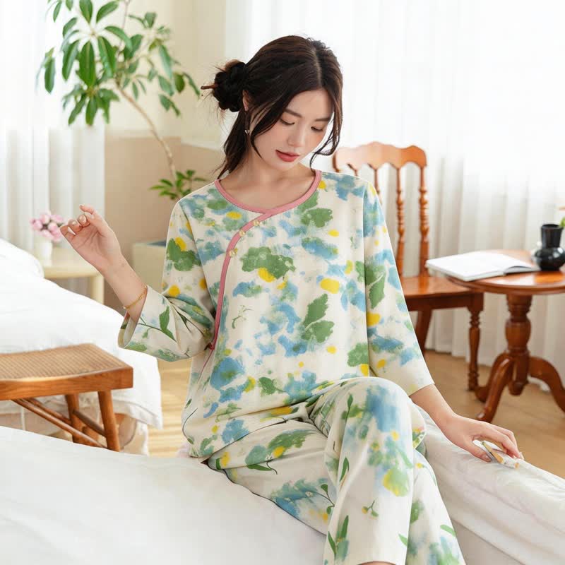 Ownkoti Oriental Artistic Watercolor Pajama Set - image 1
