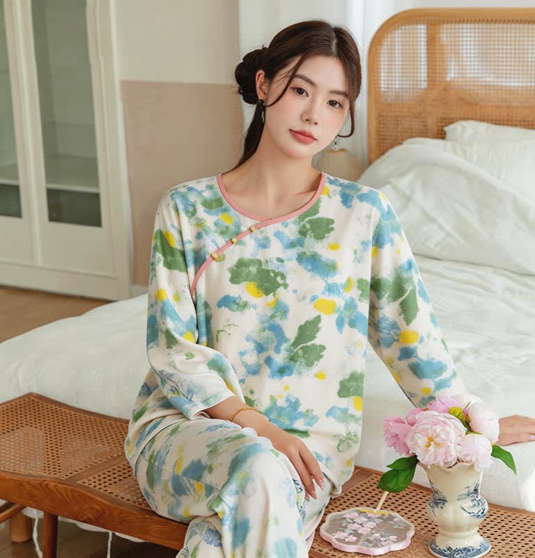 Ownkoti Oriental Artistic Watercolor Pajama Set - image 2