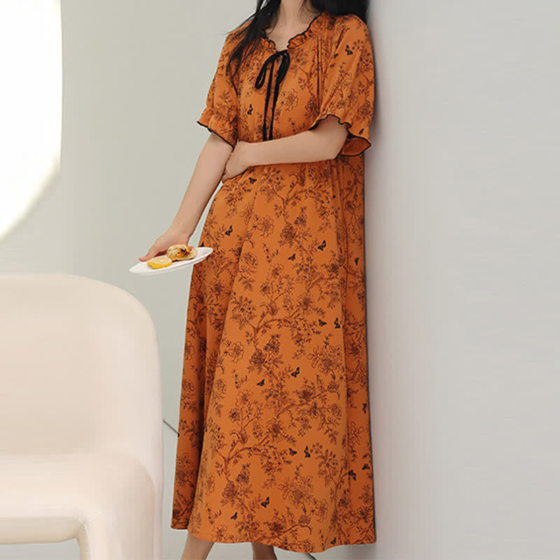 Ownkoti Botanical Butterfly Ruffle Neck Cotton Nightgown - image 2