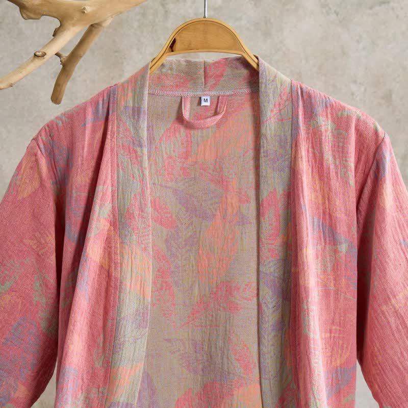 Ownkoti Artistic Leaf Short Sleeve Cotton Robe - image 1