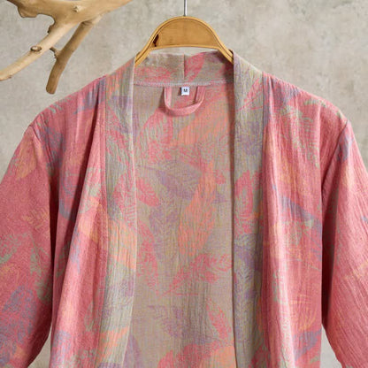 Ownkoti Artistic Leaf Short Sleeve Cotton Robe - image 1