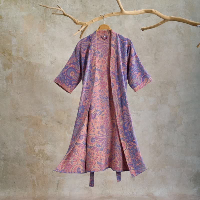 Ownkoti Jungle Leaf Short Sleeve Cotton Robe - Purple - XL - image 0