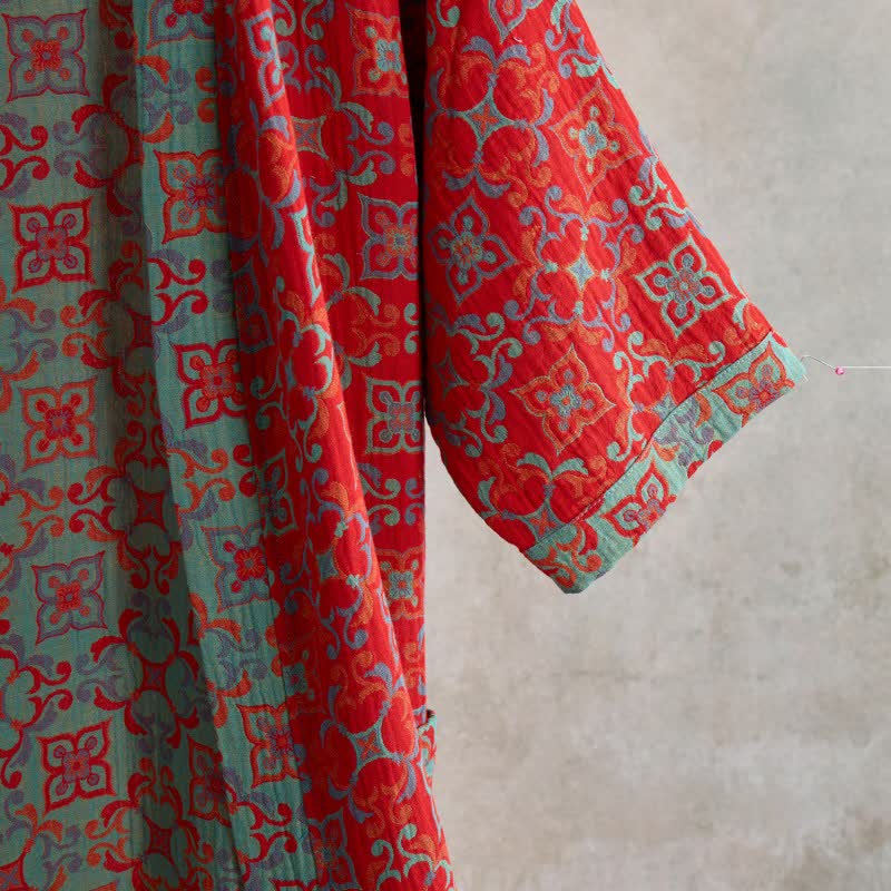 Ownkoti Vintgae Pattern Short Sleeve Cotton Robe - image 3