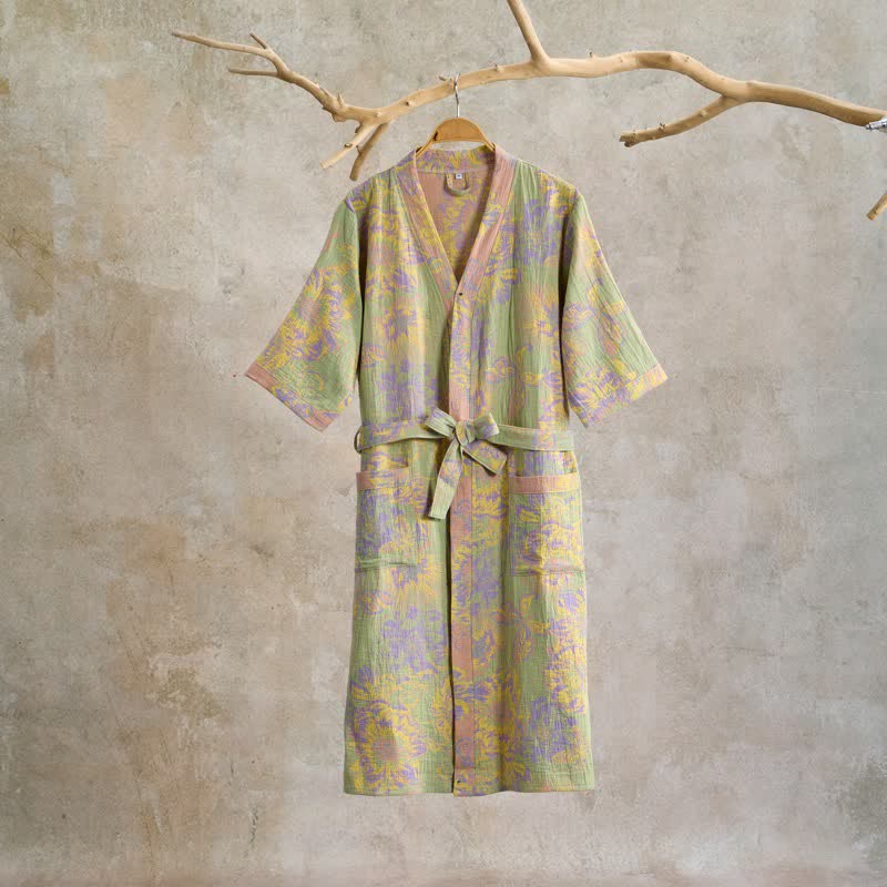 Ownkoti Artistic Floral Short Sleeve Cotton Robe - image 1