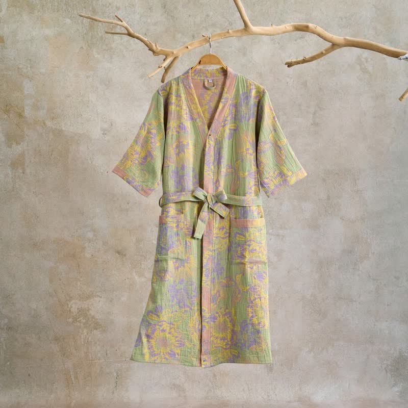 Ownkoti Artistic Floral Short Sleeve Cotton Robe - image 2
