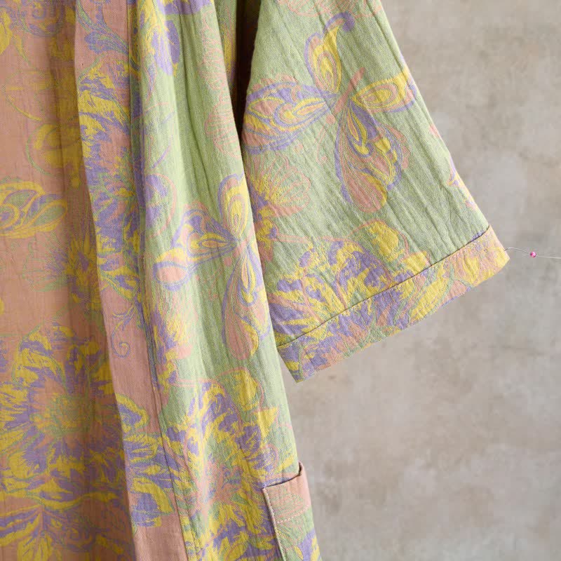 Ownkoti Artistic Floral Short Sleeve Cotton Robe - image 6