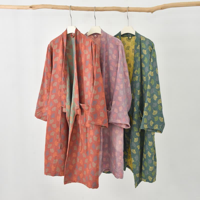 Ownkoti Ginkgo Leaf Cotton Gauze Yukata Robe - image 2