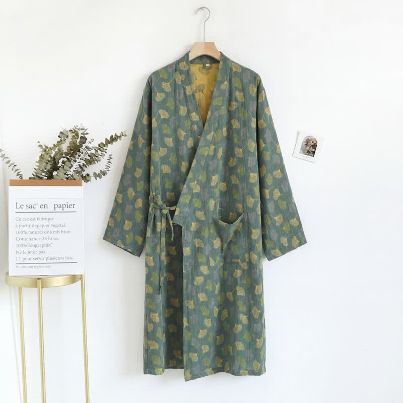 Ownkoti Ginkgo Leaf Cotton Gauze Yukata Robe - image 17