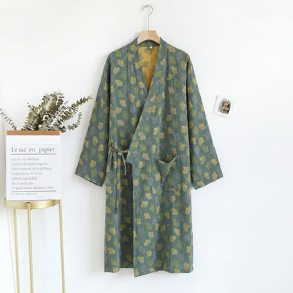 Ownkoti Ginkgo Leaf Cotton Gauze Yukata Robe - image 17