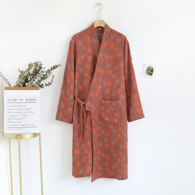 Ownkoti Ginkgo Leaf Cotton Gauze Yukata Robe - image 4
