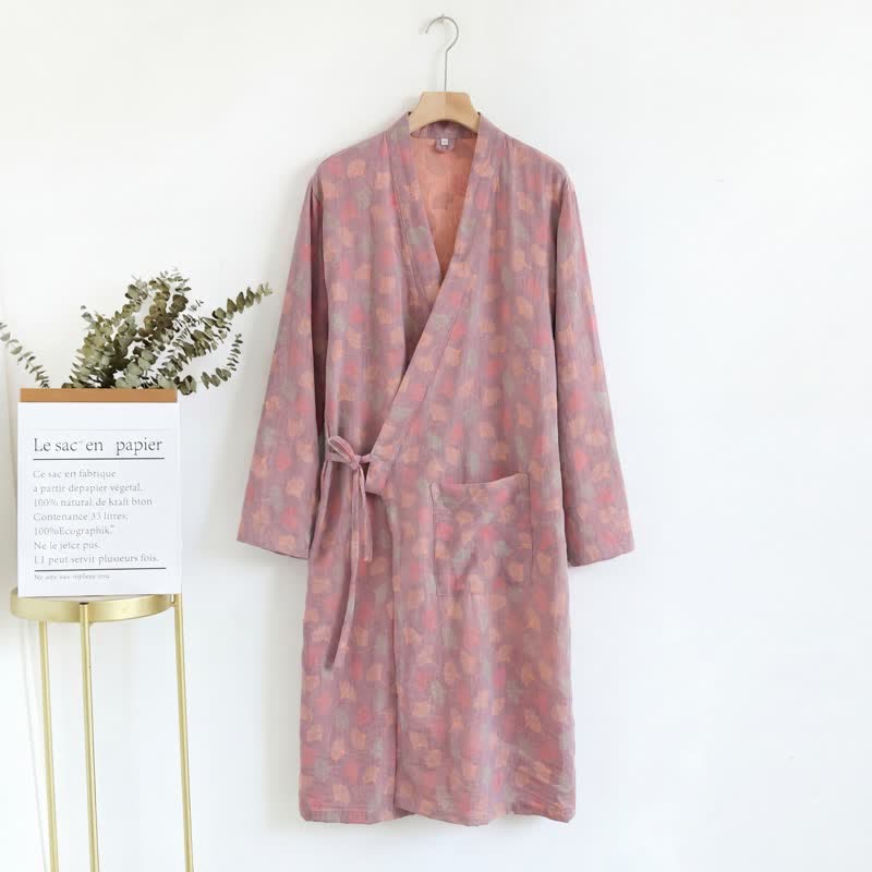 Ownkoti Ginkgo Leaf Cotton Gauze Yukata Robe - image 15