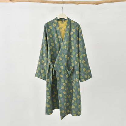 Ownkoti Ginkgo Leaf Cotton Gauze Yukata Robe - Green - XXL - image 16